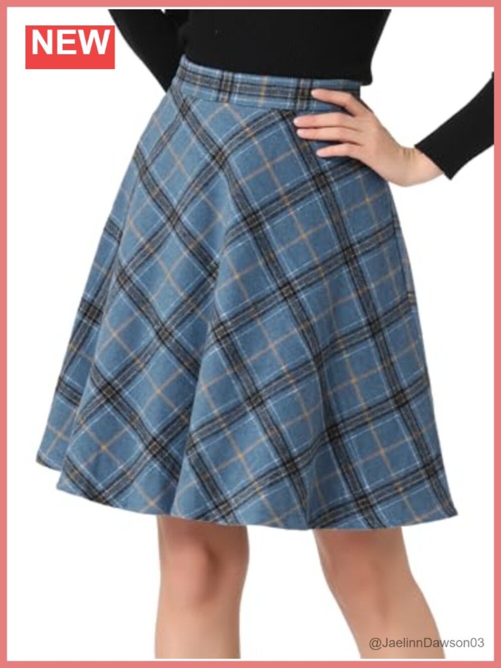Women's Plaid A-Line Short Skirt Knee Length Elastic Waist Fully Lined
